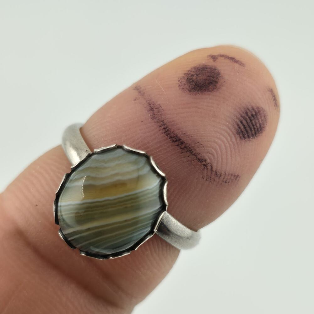 Vintage Sterling Silver Banded Agate Ring Adjustable Size 925 Statement Stone